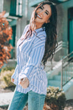 Sky Blue Striped Buttons Closure Long Sleeve Shirt