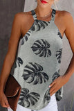 Khaki Dotted Print Tank with Slit