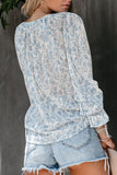 Printed Long Sleeve V-Neck Drawstring Shirt