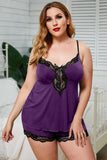 Spaghetti Straps Lace Trim Plus Size Pajamas Set