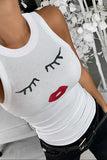 Eyelash Lip Print Round Neck Tank Top