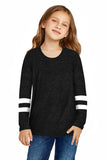 Crewneck Striped Color Block Girl's Long Sleeve Top