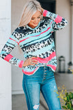 Striped Cow Print Patchwork Long Sleeve Top