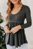 Solid Color Buttons Long Sleeve Babydoll Blouse
