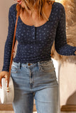 Floral Print Square Neck Long Sleeve Henley Top