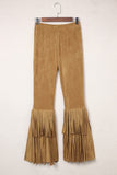 Western High Waist Fringe Flare Pants