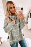 Beige Grid Pattern Turtleneck Sweater