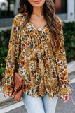 Multicolor Floral Printed Front Tie V Neck Blouse