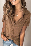 Buttoned Swiss Dot Turn-down Collar Short Sleeve Shirt