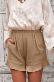 Khaki High Waist Pocketed Ruffle Shorts