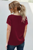 Wine Lace V Neck Short Sleeve T-shirt