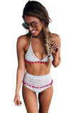Pom Pom Mesh Insert High Waist Bikini