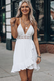 Lace Splicing Criss Cross Lace-up V Neck Cami Dress