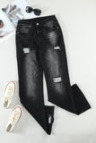 High Rise Washed Distressed Flare Jeans