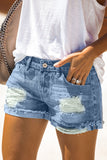Distressed Ripped Rolled Hem Black Denim Shorts
