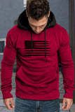 American Flag Print Color Block Men's Hoodie