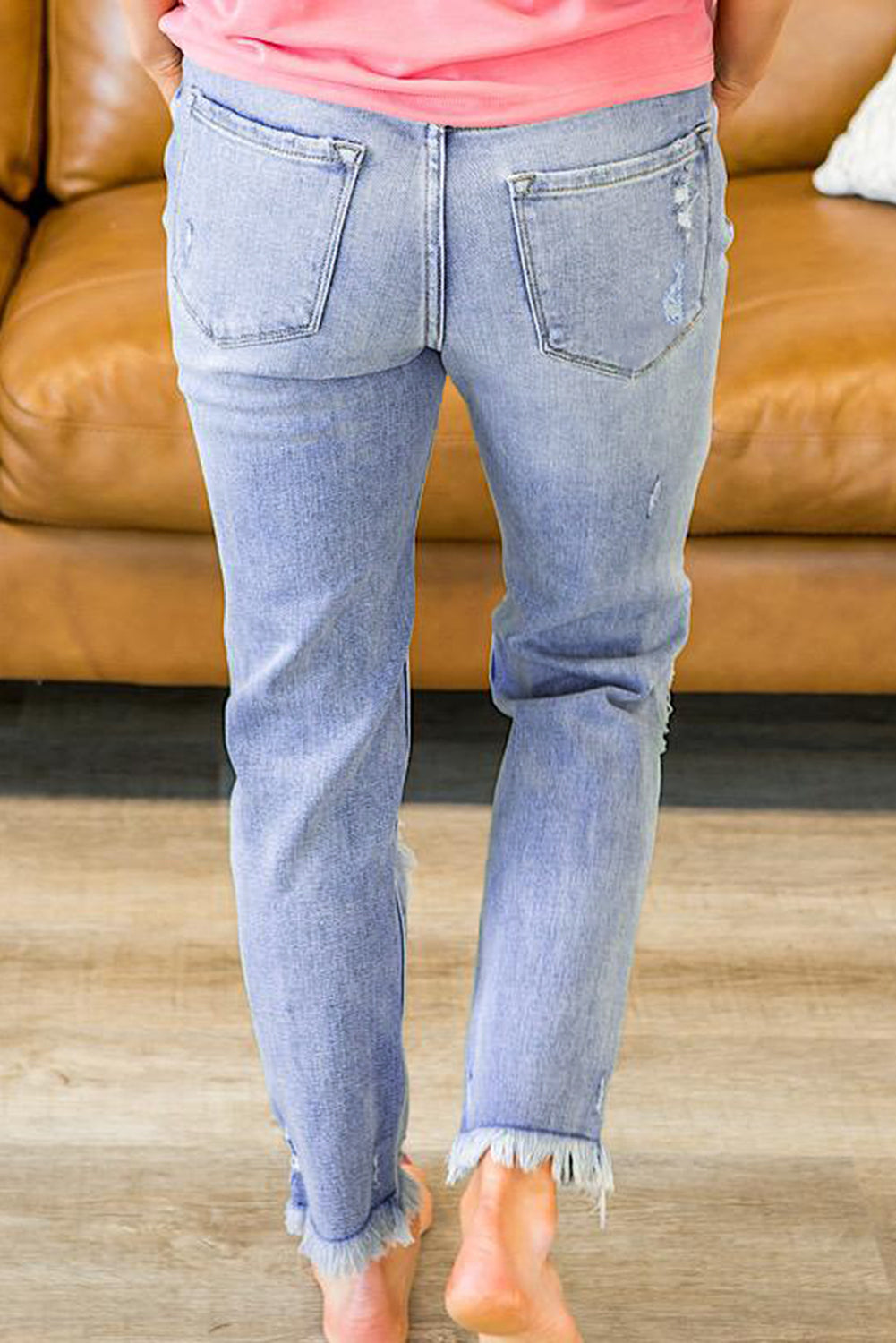 Distressed Raw Hem Straight Leg Jeans
