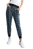 High Waisted Drawstring Plaid Joggers with Pockets
