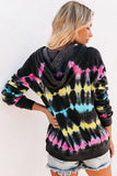 Black V Neck Tie-dye Elastic Cuff Hoodie