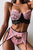 Spaghetti Strap Eyelash Lace Bralette Set with Garter Belt
