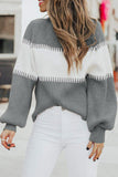 Color Block High Neck Pullover Sweater