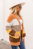 Open Front Pocketed Colorblock Cardigan