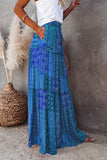 Tiered Paisley Print Pocketed Maxi Skirt