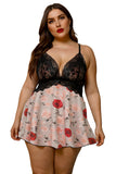 Plus Size Lace Bra Splicing Leopard Babydoll