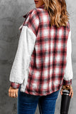 Plaid Patchwork Buttoned Pocket Sherpa Jacket