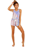 Multicolor Tie-dye Knit Sleeveless Shorts Pajamas Set