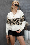 Leopard Colorblock V Neck Knit Sweater