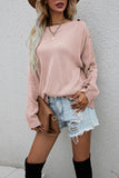 Crew Neck Buttons Drop Shoulder Pullover Sweater
