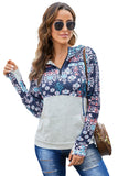 Boho Print Color Block Patchwork Zip Collar Sweatshirt