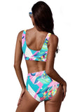 U-neckline High Waist Tropical Bikini