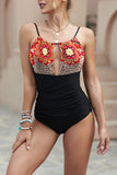 Floral Leopard Contrast One-piece Swimsuit