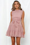 Frilled Neck Sleeveless Tiered Tulle Dress