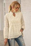 Ruffled Split Neck Lace Hollow Out Puff Sleeve Polka Dot Blouse