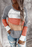 Multi-color Knitted Color Block Long Sleeve Crew Neck Sweater