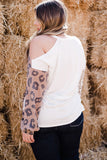 Plus Size Leopard Color Block Asymmetrical Cold Shoulder Top