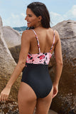 Flower Print Criss Cross Front One Piece Swimwear
