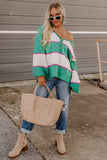 Striped Color Block Knitted Buttoned V Neck Sweater