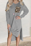 Leopard Patch Side Split Long Sleeve Midi Dress