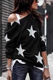 Fashion Five-pointed Star Print Round Neck Black Sweatshirt