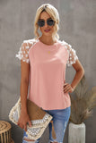 Crewneck Applique Splicing Sleeve Top