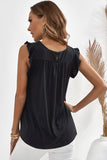 Black Keyhole Back Ruffled Sleeveless Top