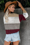 Color Block Deep V Neck Wrap Sweater