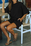 Khaki Crew Neck Short Sleeve Ribbed Lounge Set