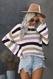 Pink Casual Loose Bell Sleeves Striped Knit Sweater