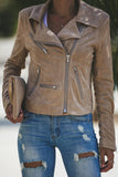 Khaki Zipped Notch Collar Short Jacket