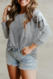 Round Neck Raglan Sleeve Camo Striped Patchwork Top